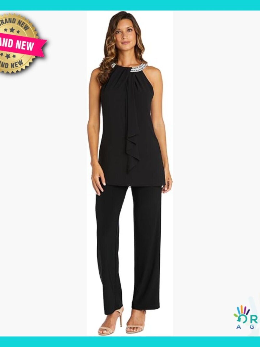 Elegant Halter Tunic Flowing Drape Embellished Neckline Lightweight Chic
